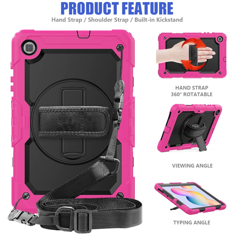 For Samsung Galaxy Tab S6 Lite P610 Shockproof Colorful Silicone + PC Protective Case with Holder & Shoulder Strap & Hand Strap & Pen Slot(Rose Red) - Tab S6 Lite P610 / P615 by buy2fix | Online Shopping UK | buy2fix