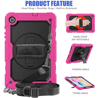 For Samsung Galaxy Tab S6 Lite P610 Shockproof Colorful Silicone + PC Protective Case with Holder & Shoulder Strap & Hand Strap & Pen Slot(Rose Red) - Tab S6 Lite P610 / P615 by buy2fix | Online Shopping UK | buy2fix