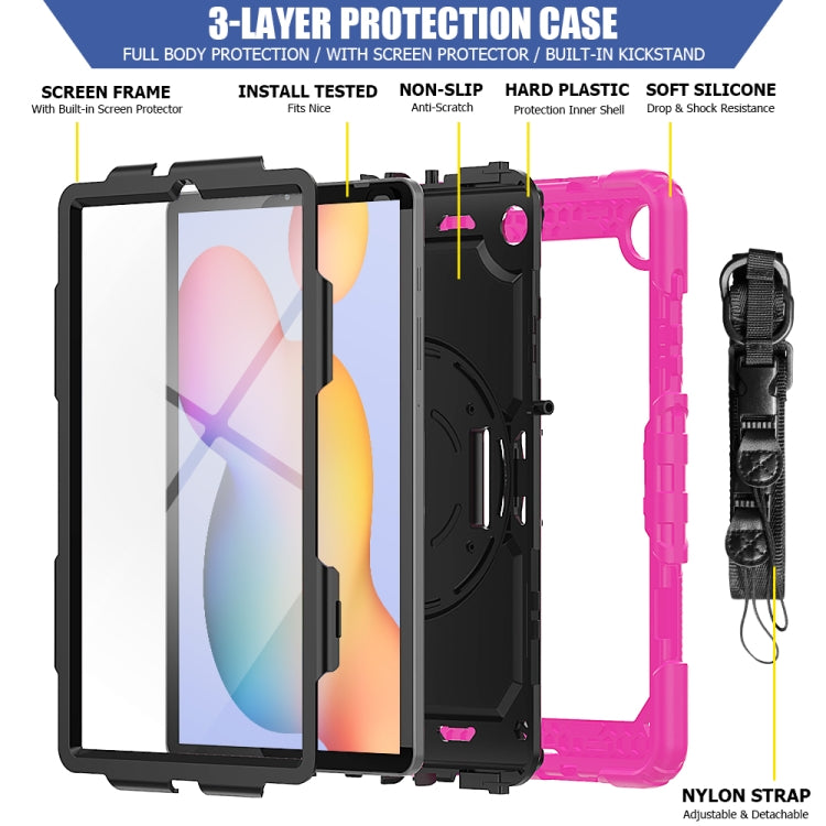 For Samsung Galaxy Tab S6 Lite P610 Shockproof Colorful Silicone + PC Protective Case with Holder & Shoulder Strap & Hand Strap & Pen Slot(Rose Red) - Tab S6 Lite P610 / P615 by buy2fix | Online Shopping UK | buy2fix