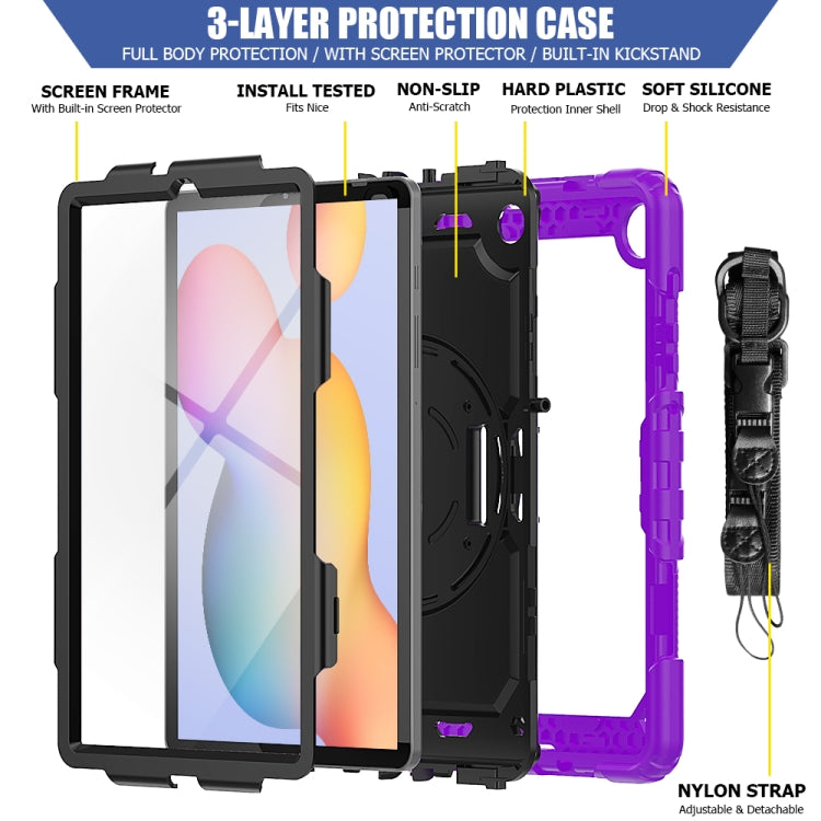 For Samsung Galaxy Tab S6 Lite P610 Shockproof Colorful Silicone + PC Protective Case with Holder & Shoulder Strap & Hand Strap & Pen Slot(Purple) - Tab S6 Lite P610 / P615 by buy2fix | Online Shopping UK | buy2fix
