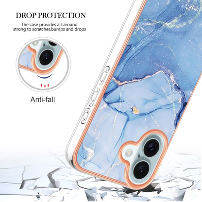 For iPhone 16 Electroplating Marble Dual-side IMD Phone Case(Blue 018) - iPhone 16 Cases by buy2fix | Online Shopping UK | buy2fix