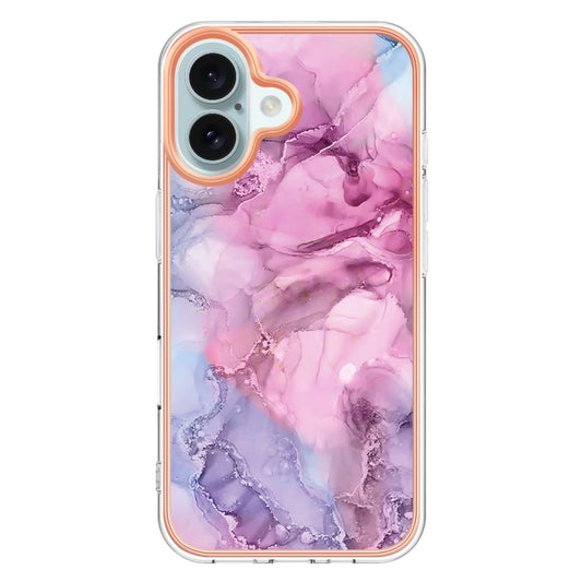 For iPhone 16 Electroplating Marble Dual-side IMD Phone Case(Pink 013) by buy2fix