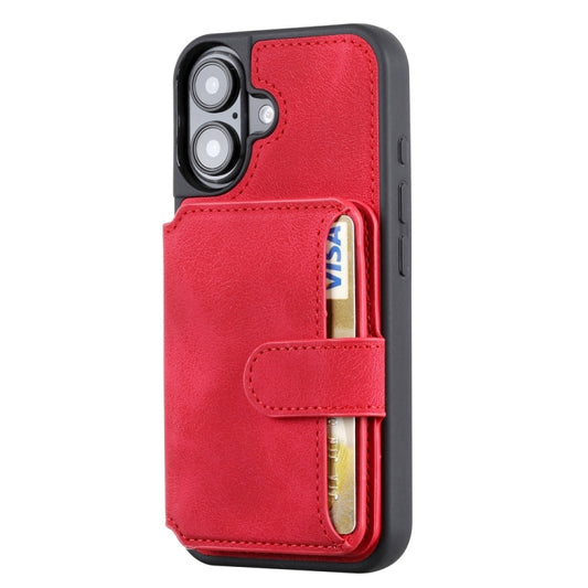 For iPhone 16 Skin Feel Dream RFID Anti-theft PU Card Bag Phone Case(Red) by buy2fix