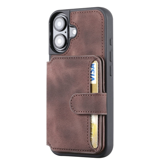 For iPhone 16 Skin Feel Dream RFID Anti-theft PU Card Bag Phone Case(Coffee) by buy2fix