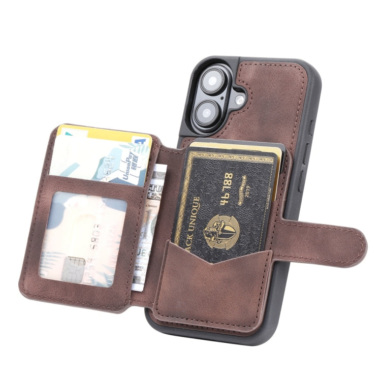 For iPhone 16 Skin Feel Dream RFID Anti-theft PU Card Bag Phone Case(Coffee) - iPhone 16 Cases by buy2fix | Online Shopping UK | buy2fix