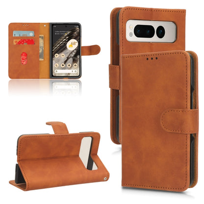 For Google Pixel Fold Skin Feel Magnetic Flip Leather Phone Case(Brown) - Google Cases by buy2fix | Online Shopping UK | buy2fix