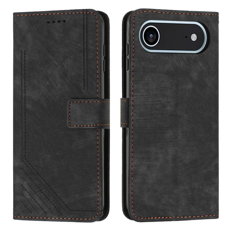 For iPhone Air Skin Feel Stripe Pattern Leather Phone Case with Lanyard(Black) - iPhone Air Cases by buy2fix | Online Shopping UK | buy2fix