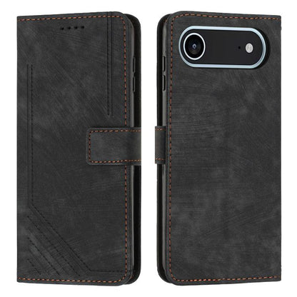 For iPhone Air Skin Feel Stripe Pattern Leather Phone Case with Lanyard(Black) - iPhone Air Cases by buy2fix | Online Shopping UK | buy2fix