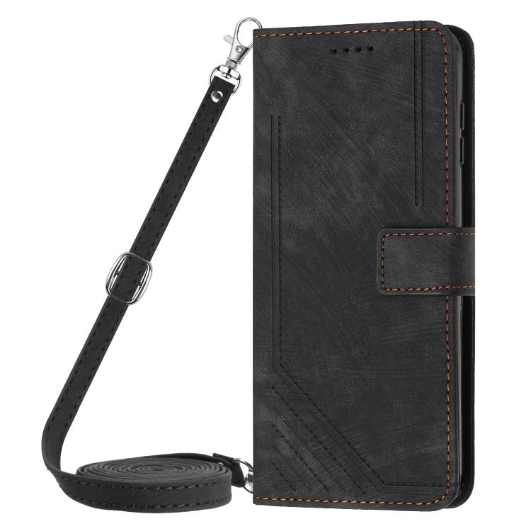 For iPhone Air Skin Feel Stripe Pattern Leather Phone Case with Lanyard(Black) - iPhone Air Cases by buy2fix | Online Shopping UK | buy2fix