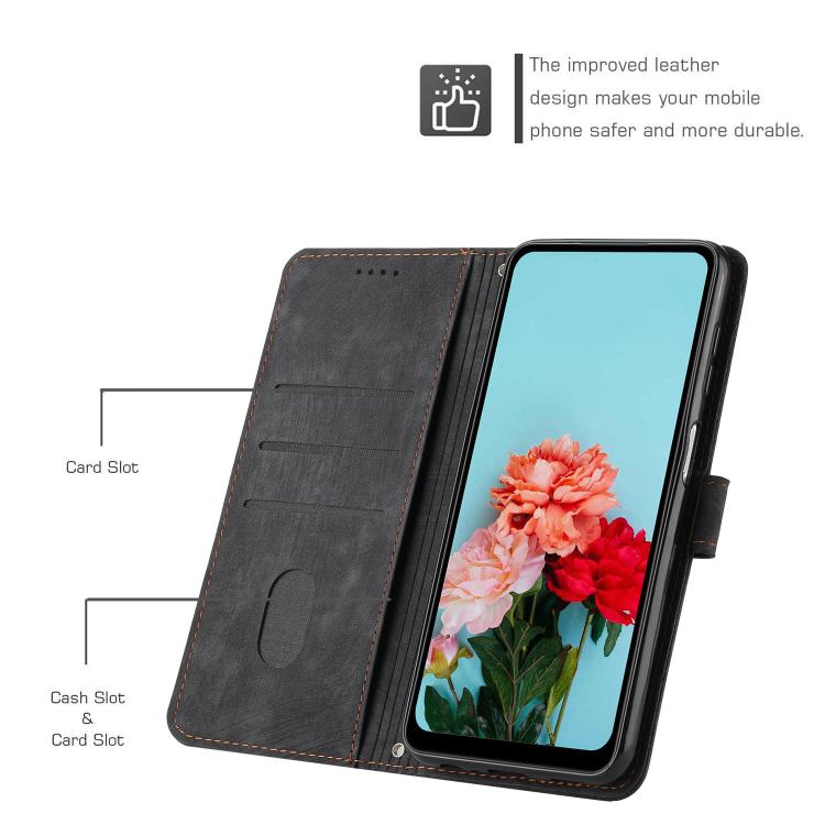 For iPhone Air Skin Feel Stripe Pattern Leather Phone Case with Lanyard(Black) - iPhone Air Cases by buy2fix | Online Shopping UK | buy2fix