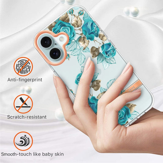 For iPhone 16 Plus Flowers and Plants Series IMD TPU Phone Case(Blue Rose) by buy2fix