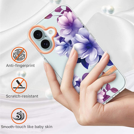 For iPhone 16 Plus Flowers and Plants Series IMD TPU Phone Case(Purple Begonia) by buy2fix