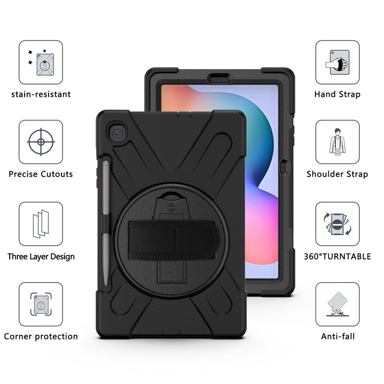 For Samsung Galaxy Tab S6 Lite P610 Shockproof Colorful Silicone + PC Protective Case with Holder & Shoulder Strap & Hand Strap & Pen Slot(Black) - Tab S6 Lite P610 / P615 by buy2fix | Online Shopping UK | buy2fix
