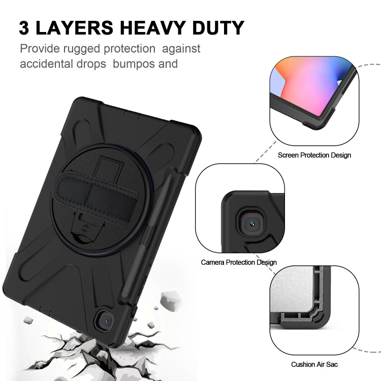 For Samsung Galaxy Tab S6 Lite P610 Shockproof Colorful Silicone + PC Protective Case with Holder & Shoulder Strap & Hand Strap & Pen Slot(Black) - Tab S6 Lite P610 / P615 by buy2fix | Online Shopping UK | buy2fix