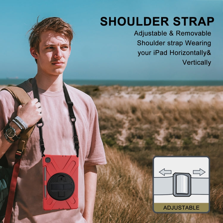 For Samsung Galaxy Tab S6 Lite P610 Shockproof Colorful Silicone + PC Protective Case with Holder & Shoulder Strap & Hand Strap & Pen Slot(Red) - Tab S6 Lite P610 / P615 by buy2fix | Online Shopping UK | buy2fix