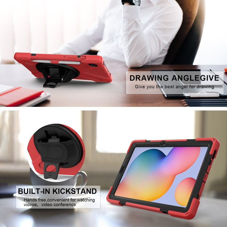 For Samsung Galaxy Tab S6 Lite P610 Shockproof Colorful Silicone + PC Protective Case with Holder & Shoulder Strap & Hand Strap & Pen Slot(Red) - Tab S6 Lite P610 / P615 by buy2fix | Online Shopping UK | buy2fix
