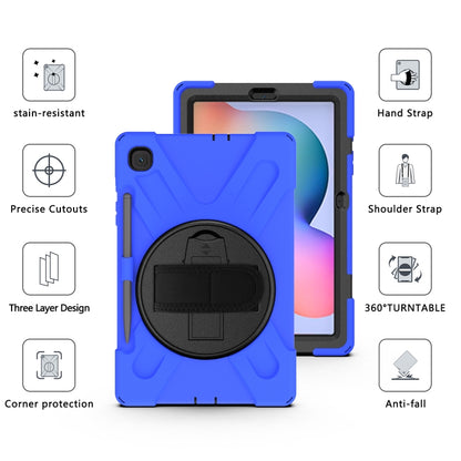 For Samsung Galaxy Tab S6 Lite P610 Shockproof Colorful Silicone + PC Protective Case with Holder & Shoulder Strap & Hand Strap & Pen Slot(Blue) - Tab S6 Lite P610 / P615 by buy2fix | Online Shopping UK | buy2fix