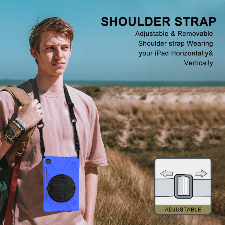 For Samsung Galaxy Tab S6 Lite P610 Shockproof Colorful Silicone + PC Protective Case with Holder & Shoulder Strap & Hand Strap & Pen Slot(Blue) - Tab S6 Lite P610 / P615 by buy2fix | Online Shopping UK | buy2fix