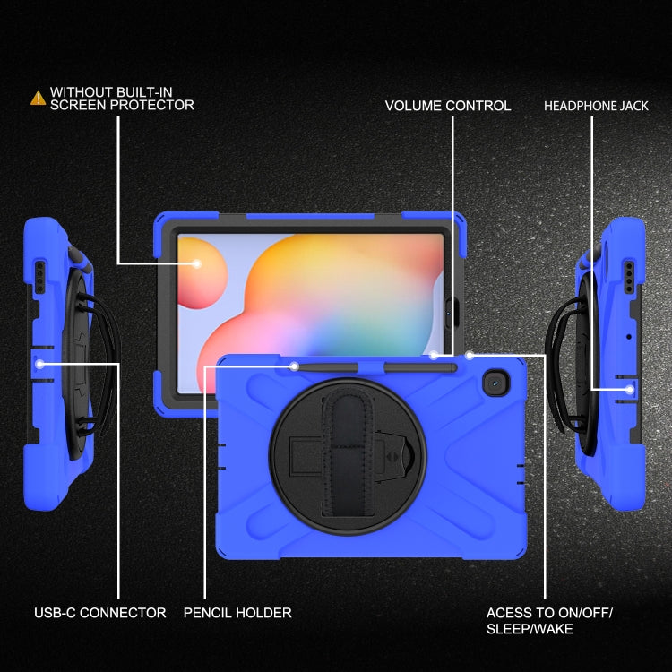 For Samsung Galaxy Tab S6 Lite P610 Shockproof Colorful Silicone + PC Protective Case with Holder & Shoulder Strap & Hand Strap & Pen Slot(Blue) - Tab S6 Lite P610 / P615 by buy2fix | Online Shopping UK | buy2fix