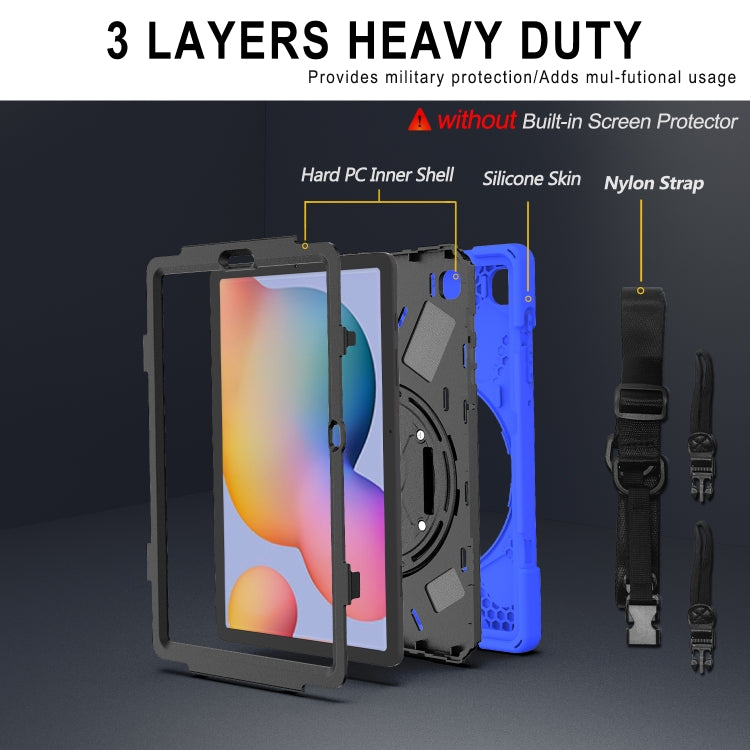 For Samsung Galaxy Tab S6 Lite P610 Shockproof Colorful Silicone + PC Protective Case with Holder & Shoulder Strap & Hand Strap & Pen Slot(Blue) - Tab S6 Lite P610 / P615 by buy2fix | Online Shopping UK | buy2fix