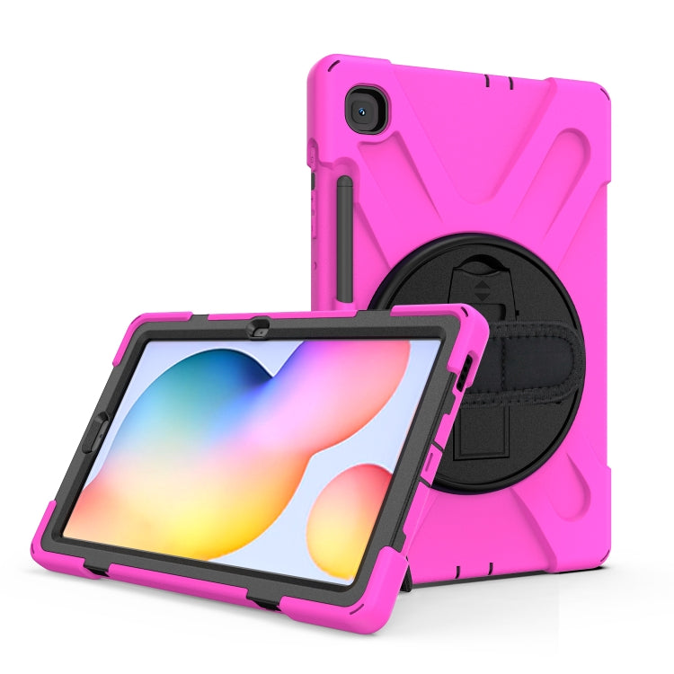 For Samsung Galaxy Tab S6 Lite P610 Shockproof Colorful Silicone + PC Protective Case with Holder & Shoulder Strap & Hand Strap & Pen Slot(Rose Red) - Tab S6 Lite P610 / P615 by buy2fix | Online Shopping UK | buy2fix