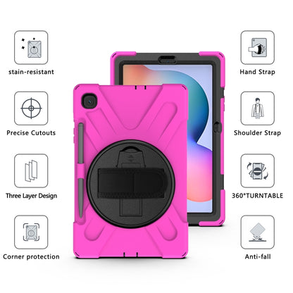 For Samsung Galaxy Tab S6 Lite P610 Shockproof Colorful Silicone + PC Protective Case with Holder & Shoulder Strap & Hand Strap & Pen Slot(Rose Red) - Tab S6 Lite P610 / P615 by buy2fix | Online Shopping UK | buy2fix