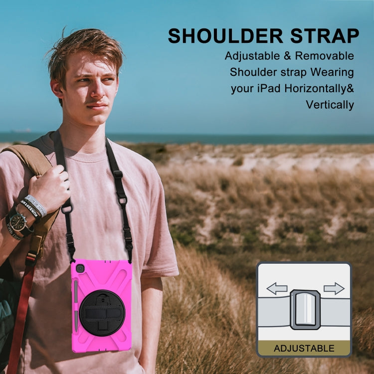 For Samsung Galaxy Tab S6 Lite P610 Shockproof Colorful Silicone + PC Protective Case with Holder & Shoulder Strap & Hand Strap & Pen Slot(Rose Red) - Tab S6 Lite P610 / P615 by buy2fix | Online Shopping UK | buy2fix