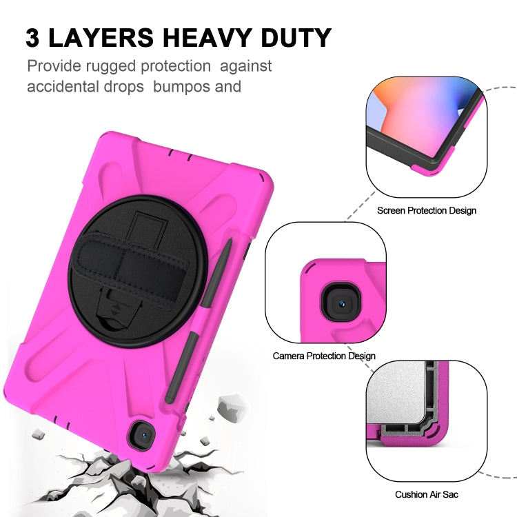For Samsung Galaxy Tab S6 Lite P610 Shockproof Colorful Silicone + PC Protective Case with Holder & Shoulder Strap & Hand Strap & Pen Slot(Rose Red) - Tab S6 Lite P610 / P615 by buy2fix | Online Shopping UK | buy2fix
