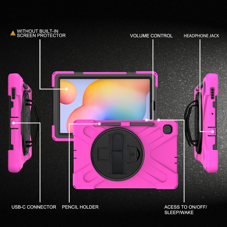 For Samsung Galaxy Tab S6 Lite P610 Shockproof Colorful Silicone + PC Protective Case with Holder & Shoulder Strap & Hand Strap & Pen Slot(Rose Red) - Tab S6 Lite P610 / P615 by buy2fix | Online Shopping UK | buy2fix