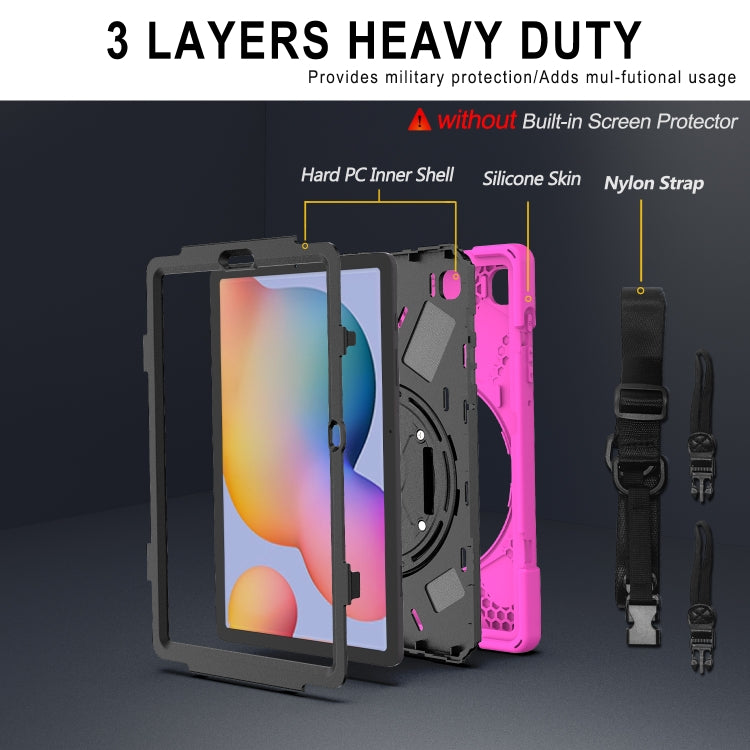 For Samsung Galaxy Tab S6 Lite P610 Shockproof Colorful Silicone + PC Protective Case with Holder & Shoulder Strap & Hand Strap & Pen Slot(Rose Red) - Tab S6 Lite P610 / P615 by buy2fix | Online Shopping UK | buy2fix