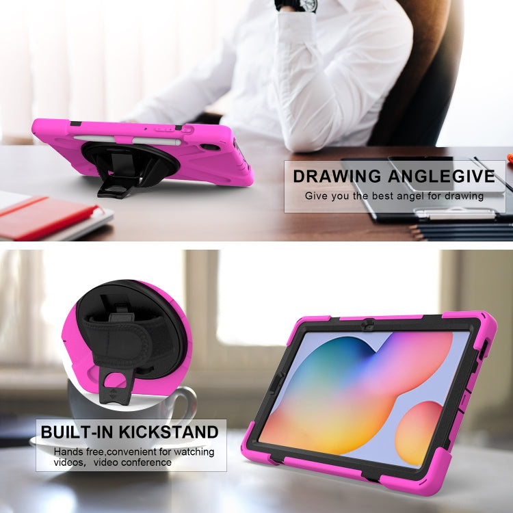 For Samsung Galaxy Tab S6 Lite P610 Shockproof Colorful Silicone + PC Protective Case with Holder & Shoulder Strap & Hand Strap & Pen Slot(Rose Red) - Tab S6 Lite P610 / P615 by buy2fix | Online Shopping UK | buy2fix