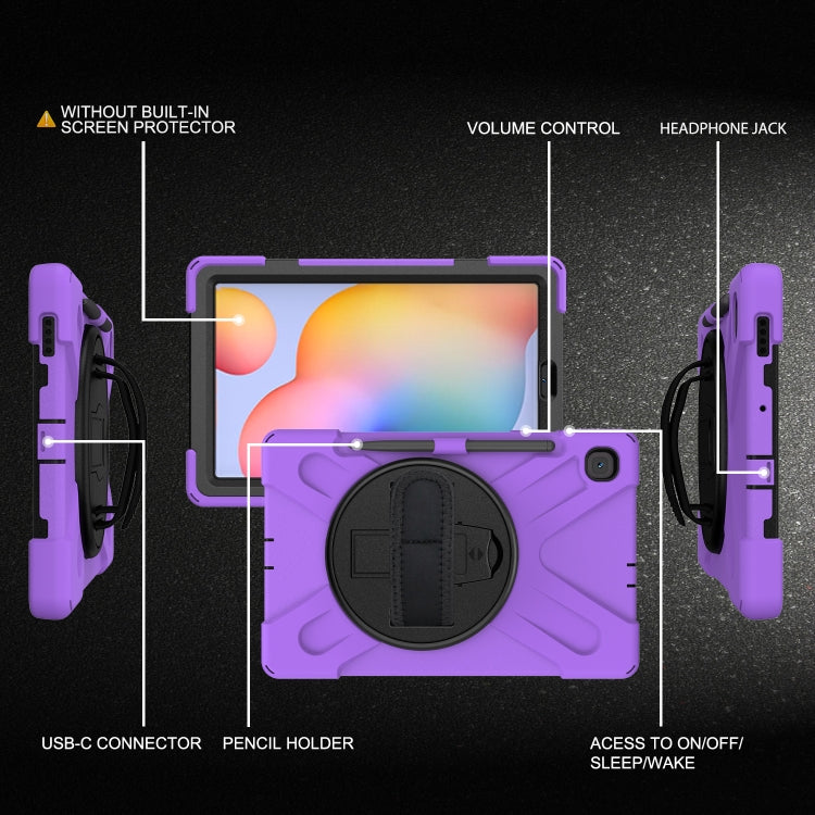 For Samsung Galaxy Tab S6 Lite P610 Shockproof Colorful Silicone + PC Protective Case with Holder & Shoulder Strap & Hand Strap & Pen Slot(Purple) - Tab S6 Lite P610 / P615 by buy2fix | Online Shopping UK | buy2fix