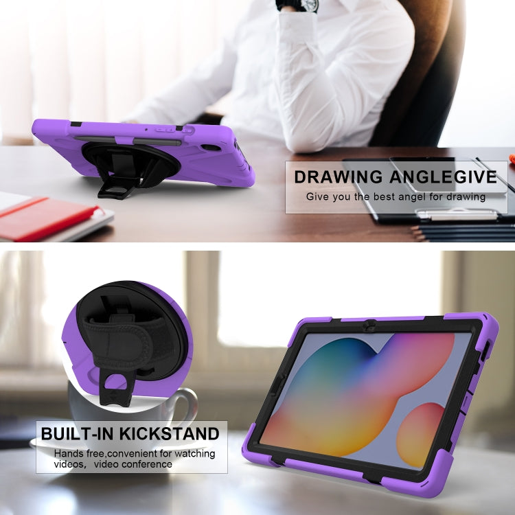 For Samsung Galaxy Tab S6 Lite P610 Shockproof Colorful Silicone + PC Protective Case with Holder & Shoulder Strap & Hand Strap & Pen Slot(Purple) - Tab S6 Lite P610 / P615 by buy2fix | Online Shopping UK | buy2fix