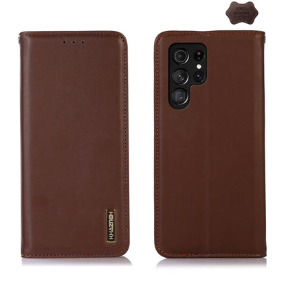 For Samsung Galaxy S24 Ultra KHAZNEH Nappa Top Layer Cowhide Leather Phone Case(Brown) - Galaxy Phone Cases by buy2fix | Online Shopping UK | buy2fix