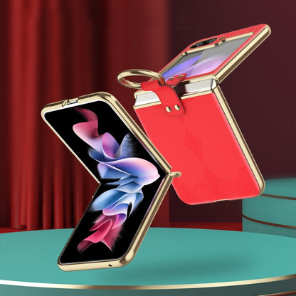 For Samsung Galaxy Z Flip5 Electroplated Embossed Leather Phone Case with Ring(Pink) - Galaxy Z Flip5 Cases by buy2fix | Online Shopping UK | buy2fix