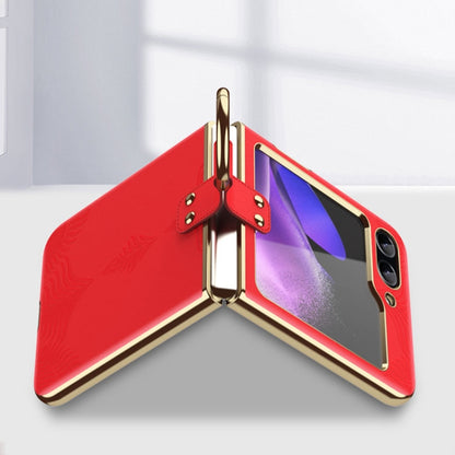 For Samsung Galaxy Z Flip5 Electroplated Embossed Leather Phone Case with Ring(Gold) - Galaxy Z Flip5 Cases by buy2fix | Online Shopping UK | buy2fix