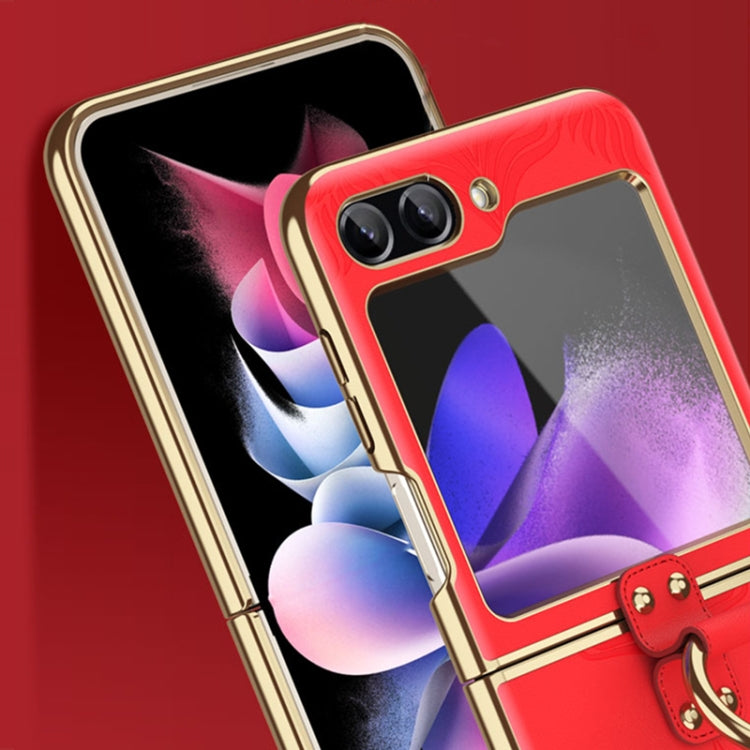 For Samsung Galaxy Z Flip5 Electroplated Embossed Leather Phone Case with Ring(Red) - Galaxy Z Flip5 Cases by buy2fix | Online Shopping UK | buy2fix
