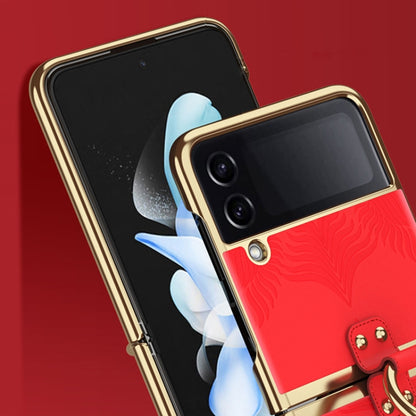 For Samsung Galaxy Z Flip4 Electroplated Embossed Leather Phone Case with Ring(Black) - Galaxy Z Flip4 5G Cases by buy2fix | Online Shopping UK | buy2fix