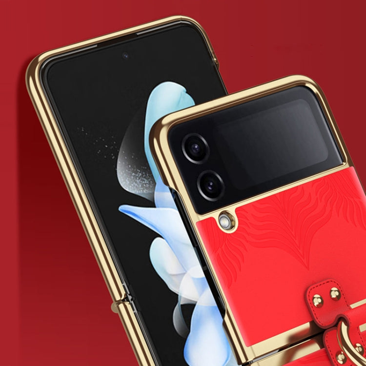 For Samsung Galaxy Z Flip4 Electroplated Embossed Leather Phone Case with Ring(Pink) - Galaxy Z Flip4 5G Cases by buy2fix | Online Shopping UK | buy2fix