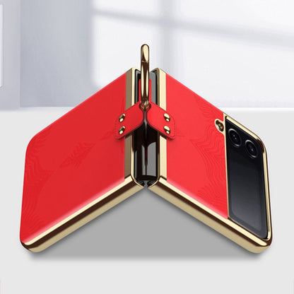 For Samsung Galaxy Z Flip4 Electroplated Embossed Leather Phone Case with Ring(Pink) - Galaxy Z Flip4 5G Cases by buy2fix | Online Shopping UK | buy2fix