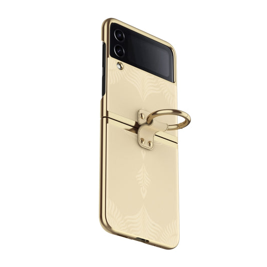 For Samsung Galaxy Z Flip4 Electroplated Embossed Leather Phone Case with Ring(Gold) - Galaxy Z Flip4 5G Cases by buy2fix | Online Shopping UK | buy2fix