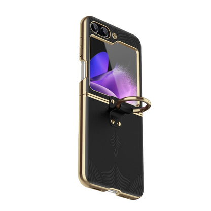 For Samsung Galaxy Z Flip6 / Flip7 FE Electroplated Embossed Leather Phone Case with Ring(Black) - Galaxy Z Flip6 5G Cases by buy2fix | Online Shopping UK | buy2fix