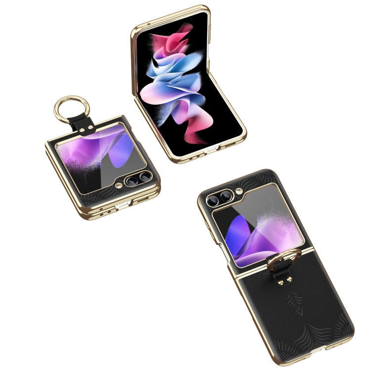 For Samsung Galaxy Z Flip6 / Flip7 FE Electroplated Embossed Leather Phone Case with Ring(Black) - Galaxy Z Flip6 5G Cases by buy2fix | Online Shopping UK | buy2fix