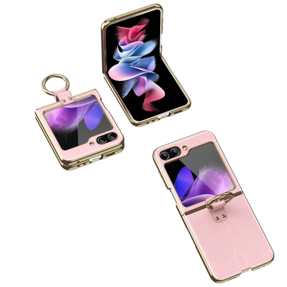 For Samsung Galaxy Z Flip6 Electroplated Embossed Leather Phone Case with Ring(Pink) - Galaxy Z Flip6 5G Cases by buy2fix | Online Shopping UK | buy2fix