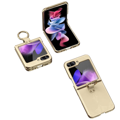 For Samsung Galaxy Z Flip6 Electroplated Embossed Leather Phone Case with Ring(Gold) - Galaxy Z Flip6 5G Cases by buy2fix | Online Shopping UK | buy2fix