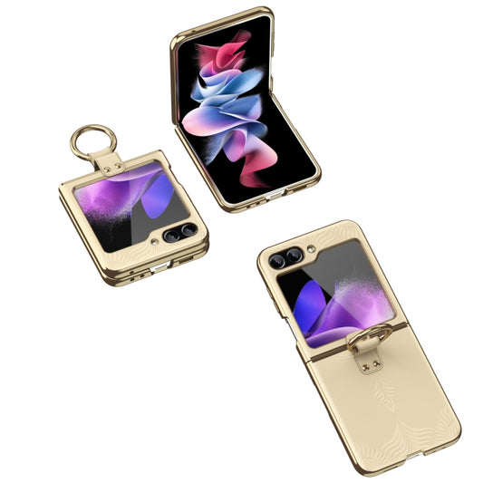For Samsung Galaxy Z Flip6 Electroplated Embossed Leather Phone Case with Ring(Gold) - Galaxy Z Flip6 5G Cases by buy2fix | Online Shopping UK | buy2fix