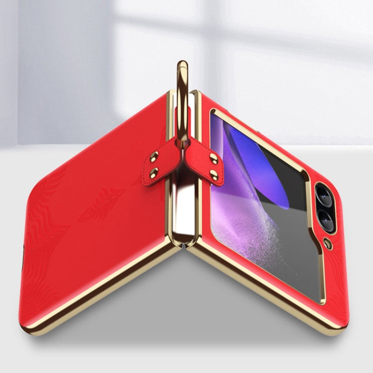 For Samsung Galaxy Z Flip6 Electroplated Embossed Leather Phone Case with Ring(Gold) - Galaxy Z Flip6 5G Cases by buy2fix | Online Shopping UK | buy2fix