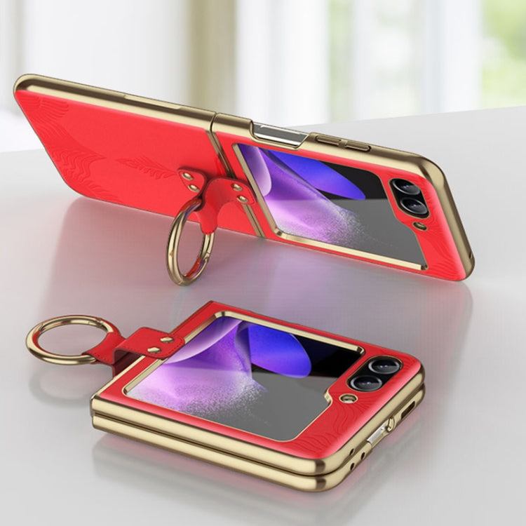 For Samsung Galaxy Z Flip6 Electroplated Embossed Leather Phone Case with Ring(Gold) - Galaxy Z Flip6 5G Cases by buy2fix | Online Shopping UK | buy2fix
