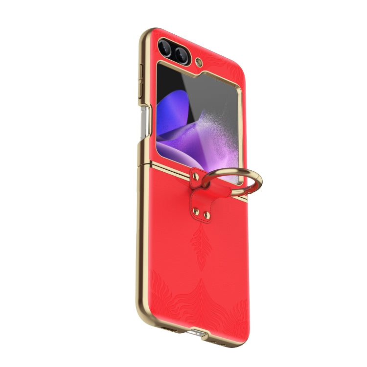 For Samsung Galaxy Z Flip6 / Flip7 FE Electroplated Embossed Leather Phone Case with Ring(Red) - Galaxy Z Flip6 5G Cases by buy2fix | Online Shopping UK | buy2fix