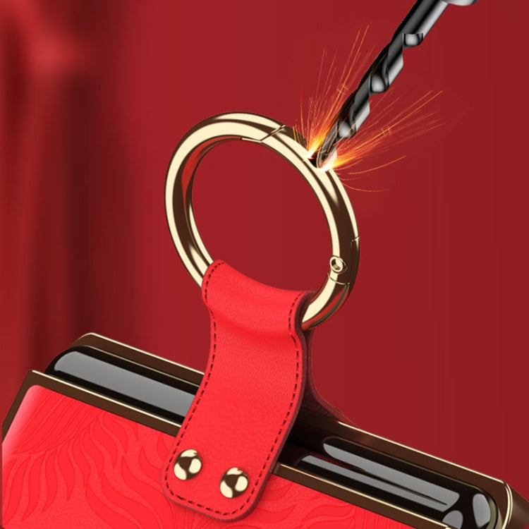 For Samsung Galaxy Z Flip6 / Flip7 FE Electroplated Embossed Leather Phone Case with Ring(Red) - Galaxy Z Flip6 5G Cases by buy2fix | Online Shopping UK | buy2fix